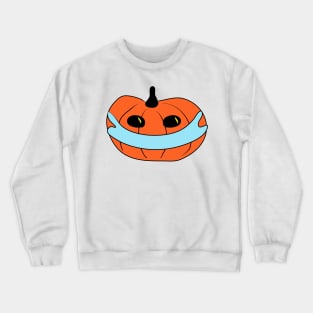 Pumpkin quarantine wearing a Mask. Comic concept. Symbolism. Covid 19. Pandemic. Halloween. Celebration. Horror Crewneck Sweatshirt